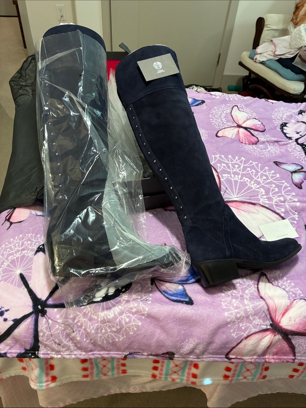 NWT Vince Camuto Navy Suede Over-the-Knee Boots with Stud Detail